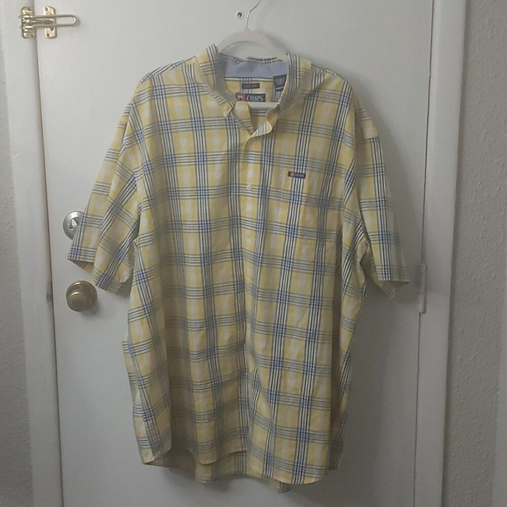 Chaps Easy Care Plaid Yellow/Blue Button Down 3X Academia Classic Preppy Casual